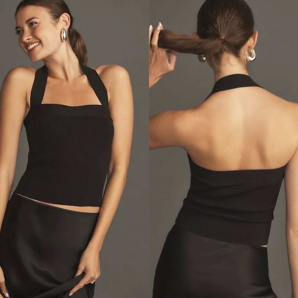 REFORMATION Black Galina Cotton Sweater Tank